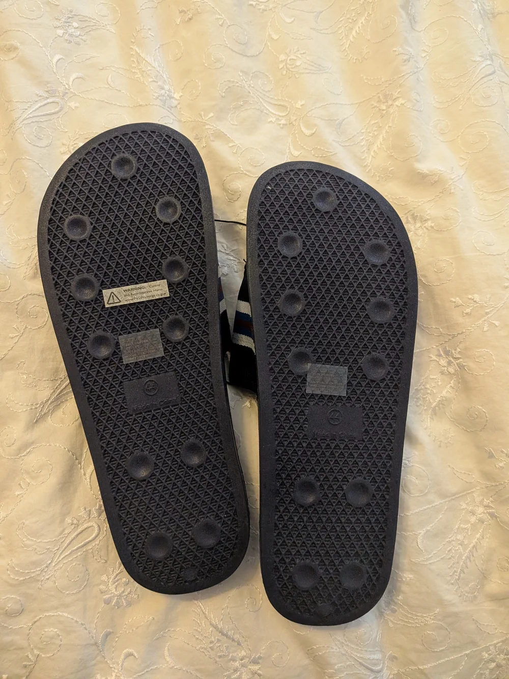 Gold Toe Navy Slide Sandals with Red, Blue & White Stripes